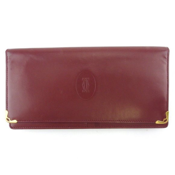 Cartier long wallet Mastrin Bordeaux Leather Authentic USED